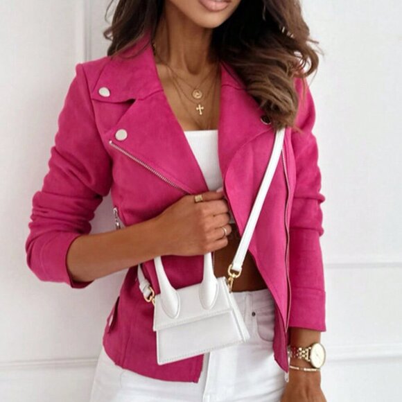 Casual Women's Zipper & Button detail Short Stand Collar Zip-Up jacket - Picture 1 of 3